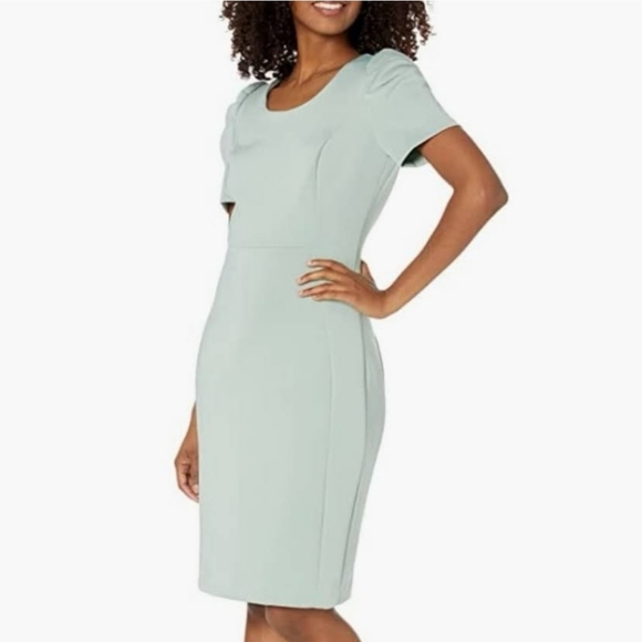 Calvin Klein Dresses & Skirts - Calvin Klein Crew Neck Short Tulip Sleeve Solid Sheath Stretch Dress Sage Green